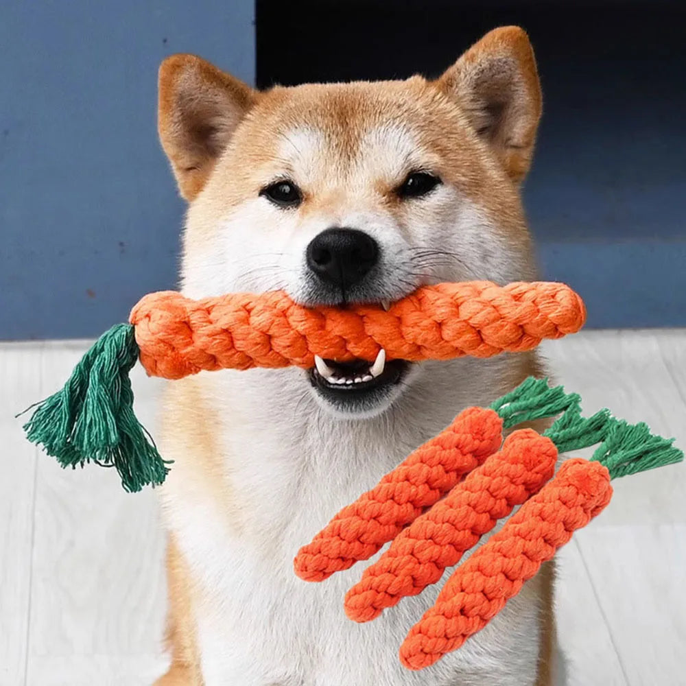 Carrot Rope Chew Toy for Dogs Teeth Cleaning